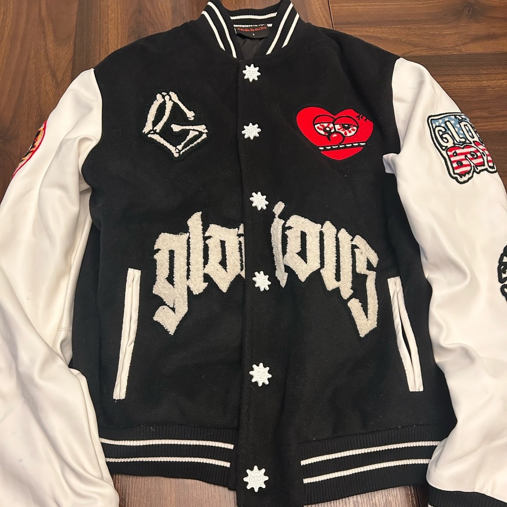 Black and White Varsity Jacket with Patches
